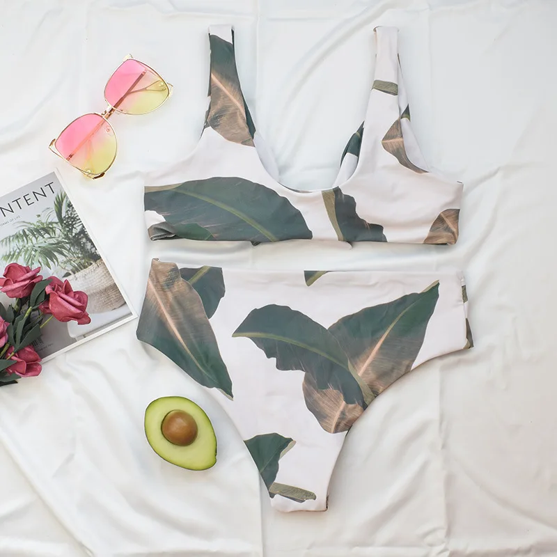 

AIUJXK 2021 New Swimsuit Female Leaf Print High Waist Sexy Bikini Women 2 Piece Swimsuit Beach Wear Bathing Suit Sexy Biquini