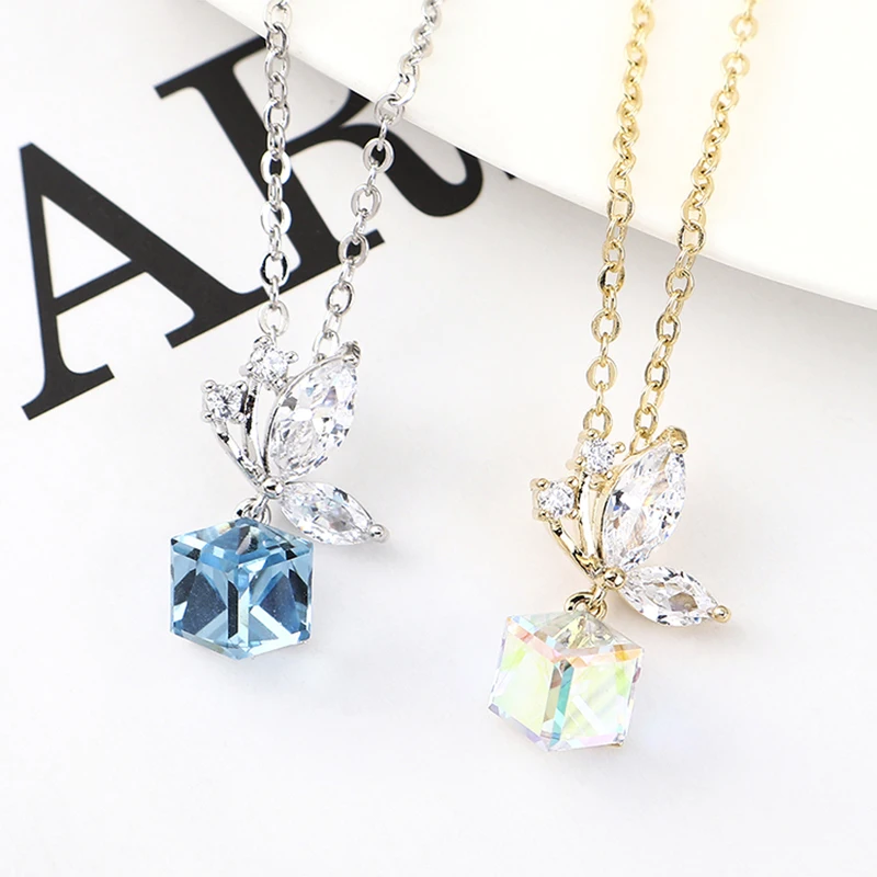 Новинка 2020 ожерелья с кубической подвеской украшенные кристаллами Swarovski
