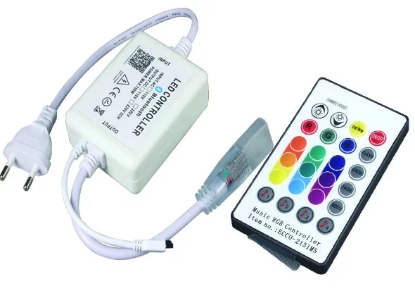 

10pcs AC110V 220V APP Bluetooth-compatible 3Channel 750W 24 keys LED IR Music RGB Controller For High voltage LED strip