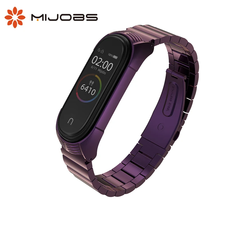 

Mijobs For Mi Band 3 4 5 Strap Bracelet Bamboo TF Style Metal Stainless Steel