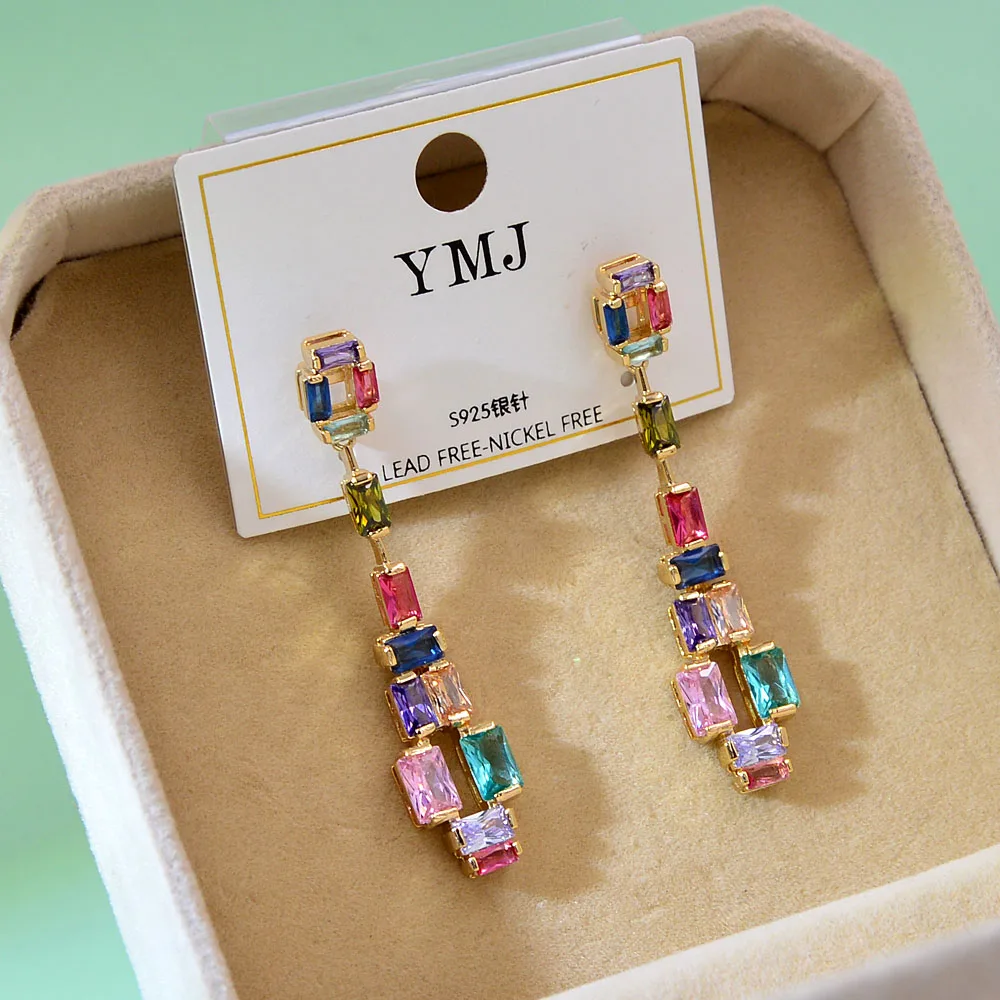 

CINKILE Square Style Cubic Zirconia Long Stud Earrings for Women Shining High Quality Crystal Earrings Wedding Party Jewelry