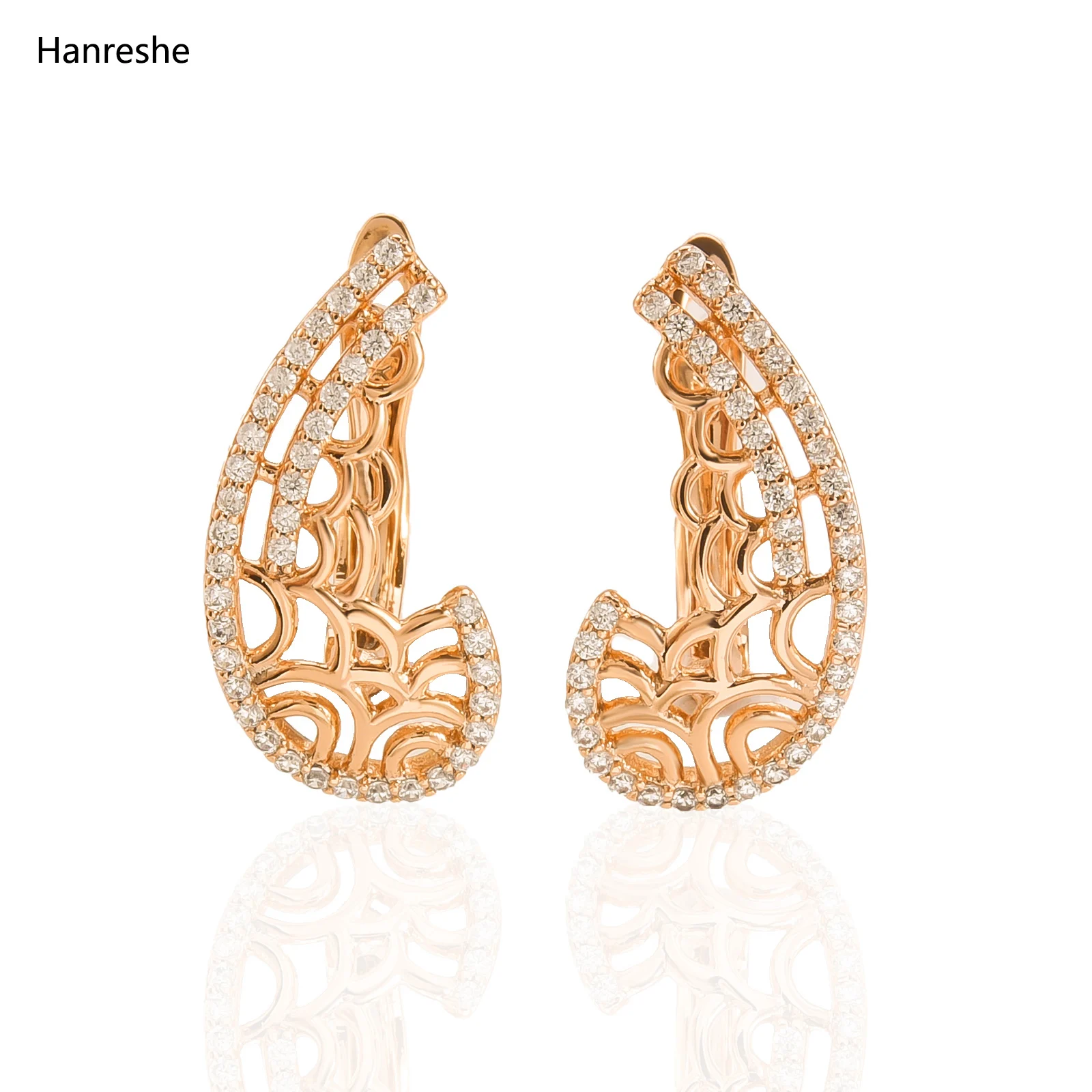 

Hanreshe Luxury Gold Color Stud Earrings Vintage Jewelry Party Wedding Cute Natural Zircon Geometry Earrings Women Girl Gift