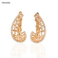 hanreshe luxury gold color stud earrings vintage jewelry party wedding cute natural zircon geometry earrings women girl gift