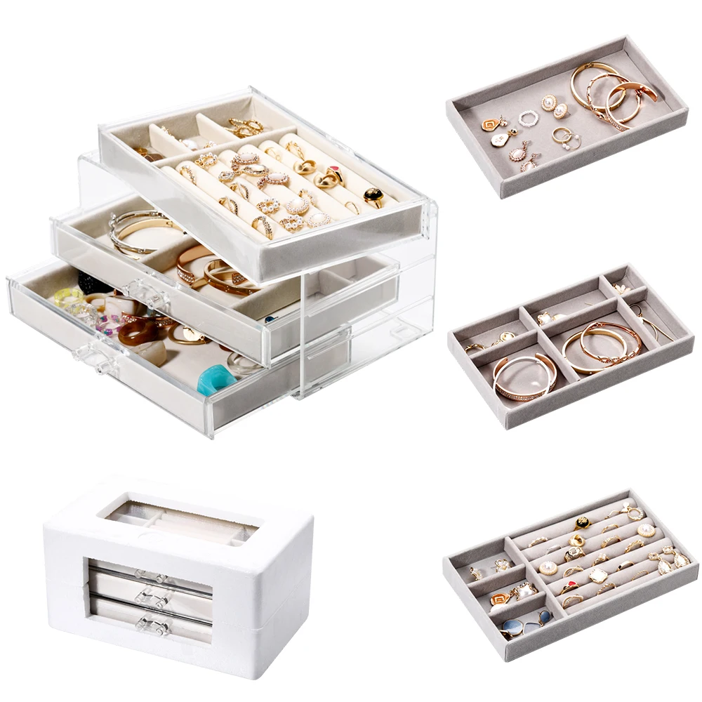 

Portable Jewelry Organizer Velvet Jewelry Ring Display Box Tray Holder Fashion Bracelet Earring Jewelry Storage Box Showcase