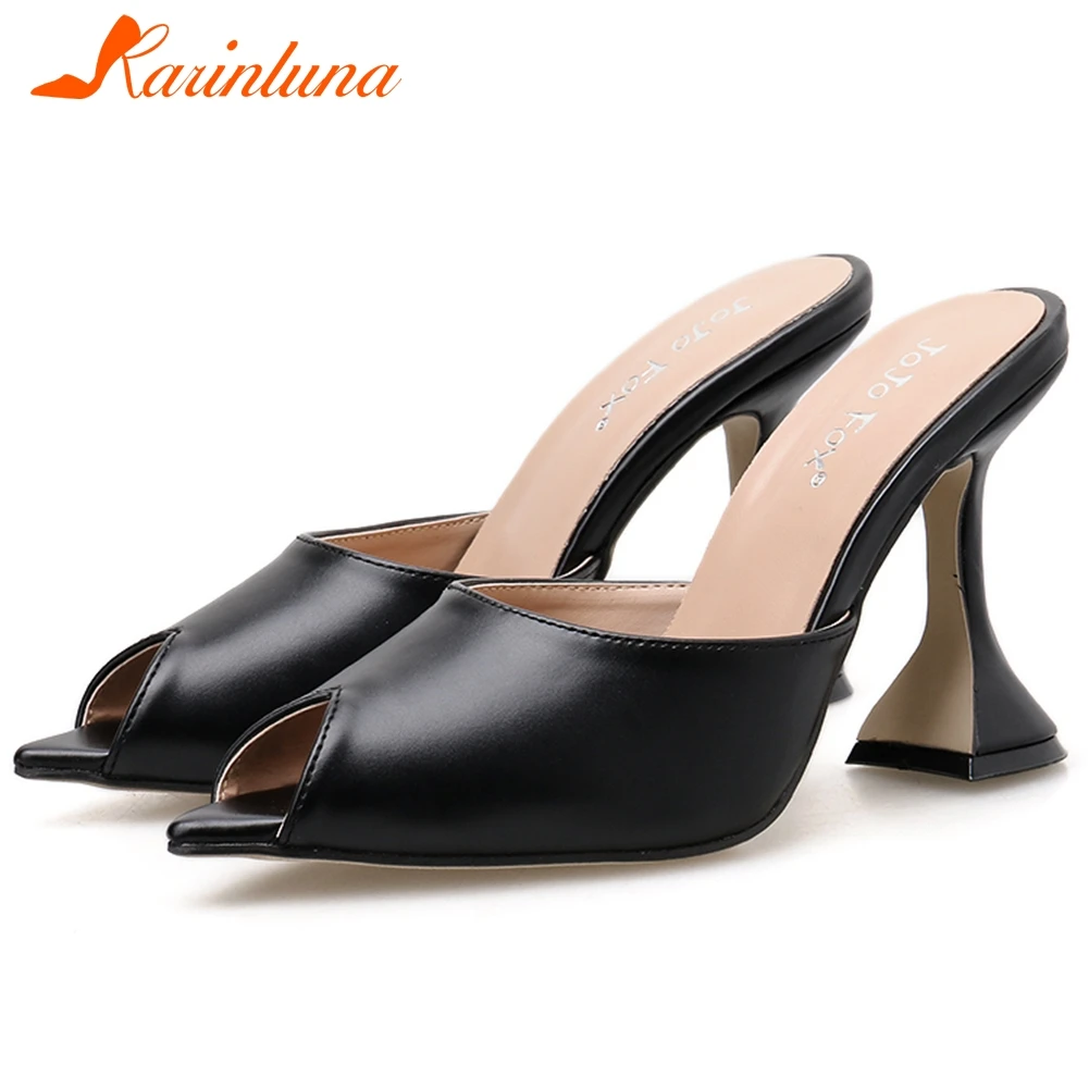 

Женские повседневные шлепанцы KARINLUNA, туфли на высоком каблуке, заостренный носок, без застежки, пикантные, лето 2020