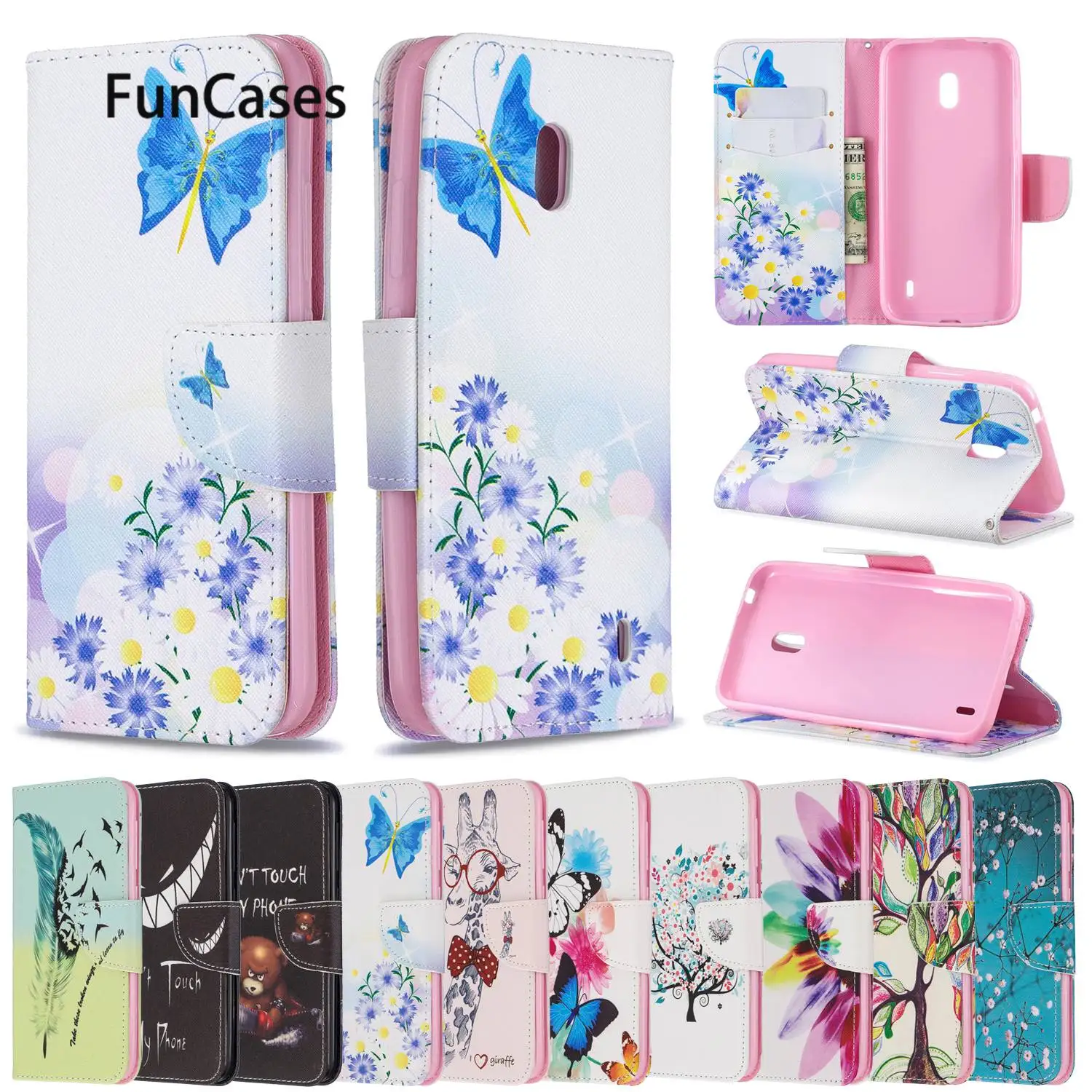 Чехол книжка с животными из искусственной кожи для телефона Nokia 2 чехол рисунком