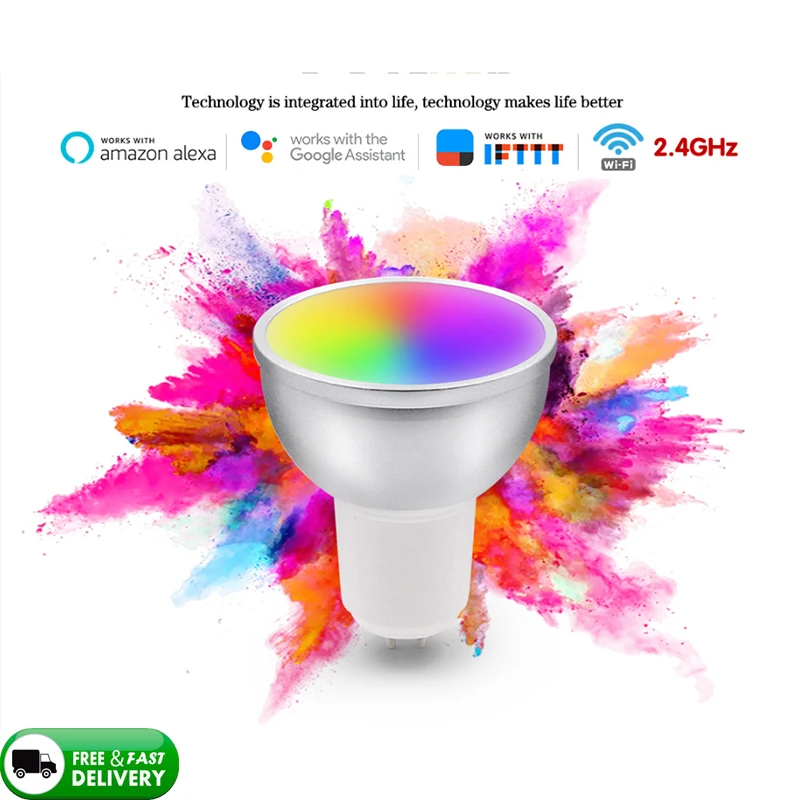 

Умная Светодиодная лампа с Wi-Fi, 5 Вт, RGB + WW + CW, поддержка ECHO/Google Home/IFTTT, дистанционное Голосовое управление, светодиодная лампа GU10, Лидер продаж,...