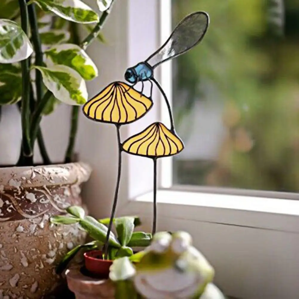 

Garden Stake Delicate Wear-resistant Acrylic Mushroom Dragonfly Art Silhouette Stake for Outdoor