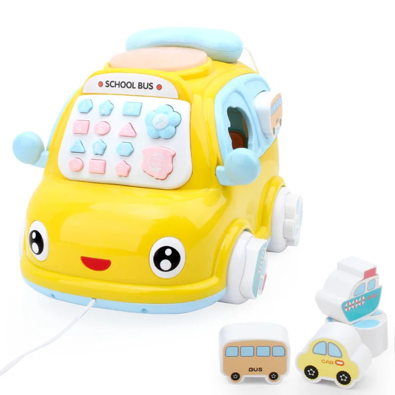 

Children's Early Education Bus Phone-Shaped Car Baby Puzzle Drag Matching Building Blocks Sound and Light Music Drum Toys