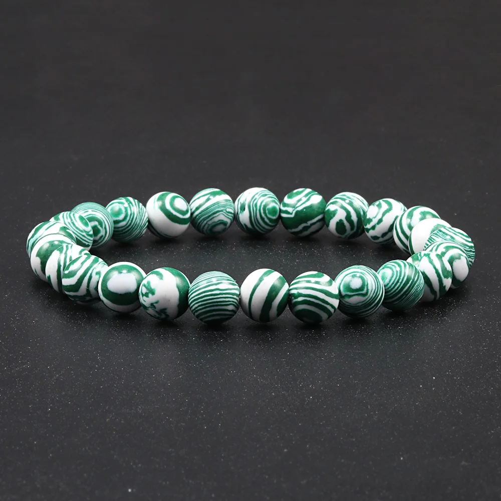Браслеты из натурального камня малахита 8 мм цветных бусин Чакра Энергия Браслет Эластичный Классический Парный Йога-Молитва Обаятельные украшения.
