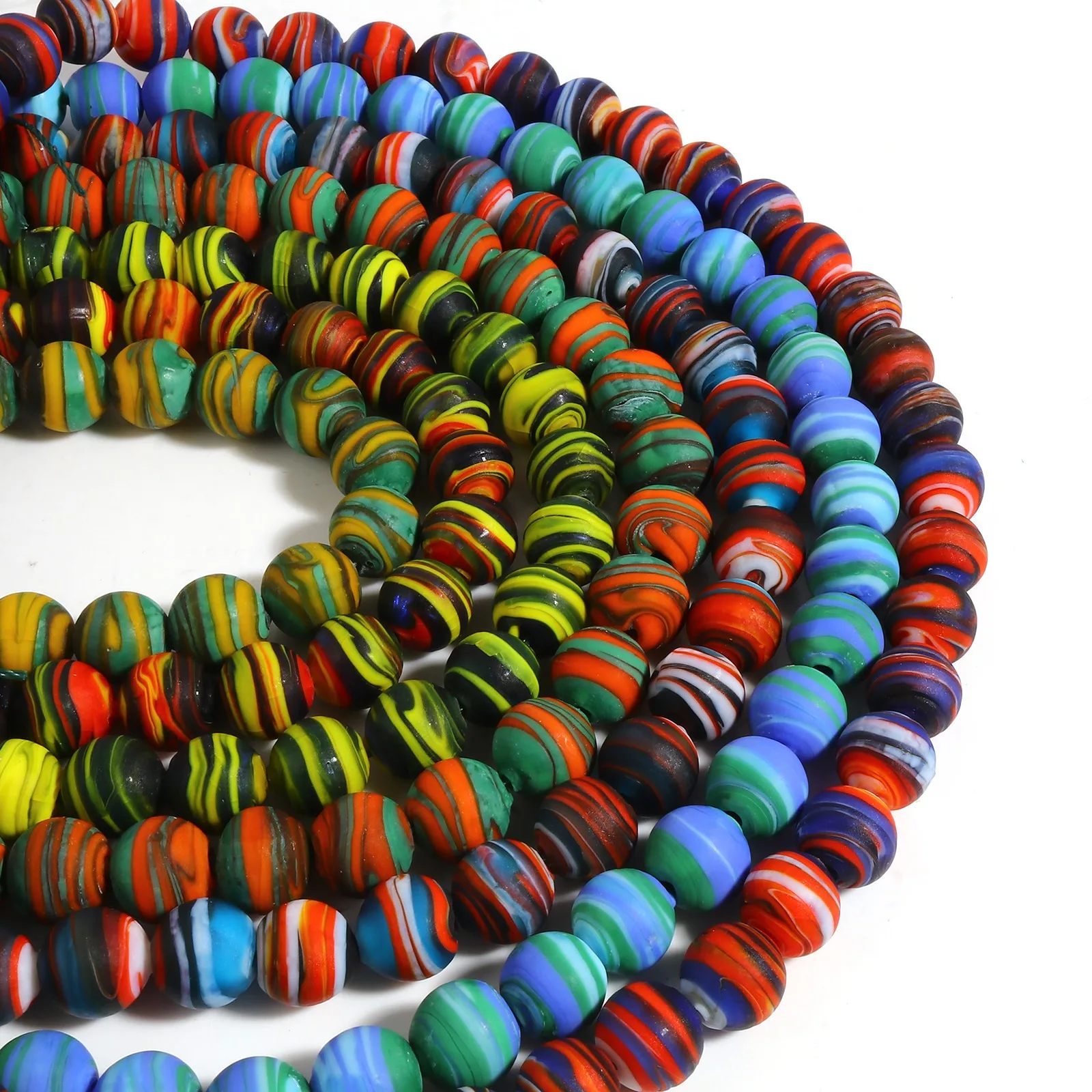 

12mm Multicolor Lampwork Glass Beads Round Stripe Loose Spacer Beads DIY Making Bracelets Necklace Women Party Jewelry,10PCs