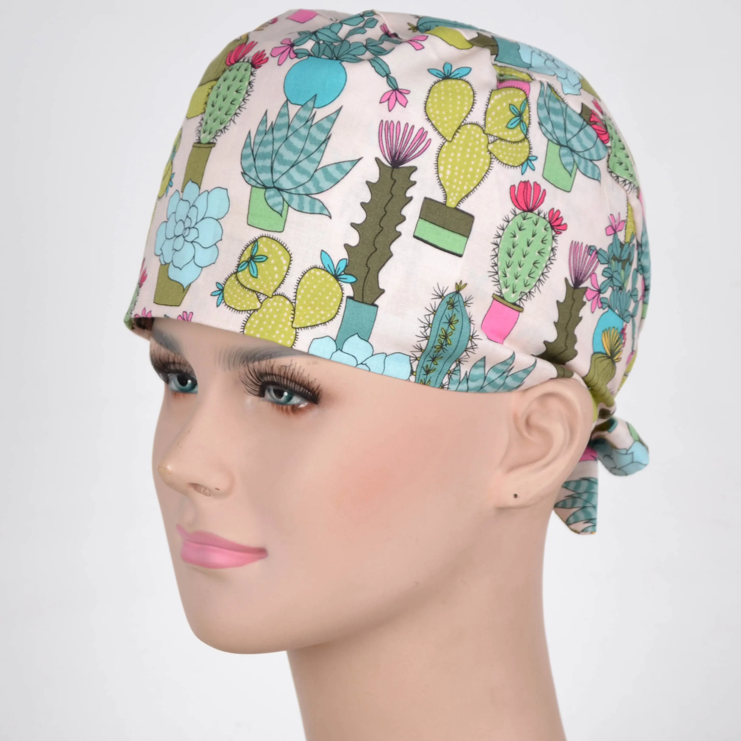 

Women Print Scrub Caps Mask 100% Cotton Caps Flower series 02