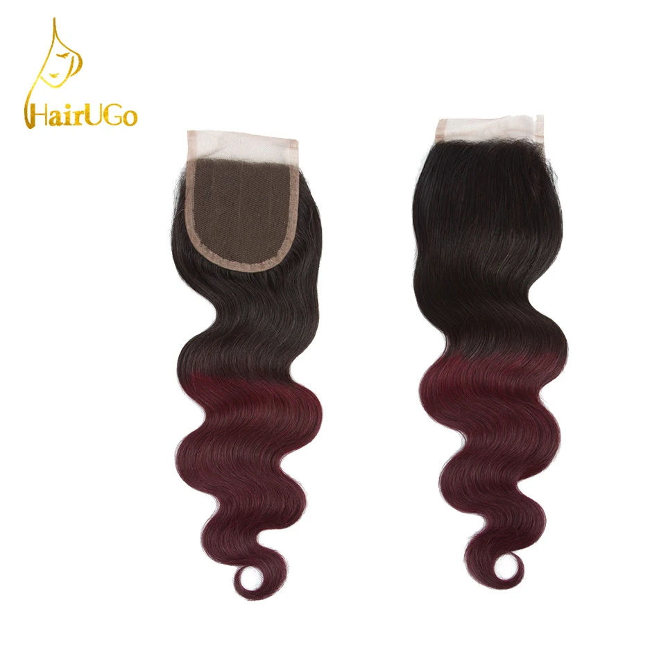 HairUGo Омбре перуанские волосы 4 пучка с закрытием предварительно цветные 1B/99J волнистые человеческие волосы пучки с закрытием не реми волосы