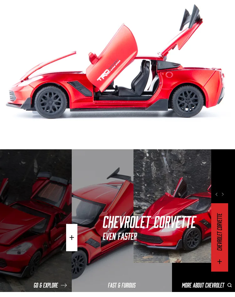 1:32 high simulation Corvette alloy pull back car model children's sound and light toy car ornaments for children gifts
