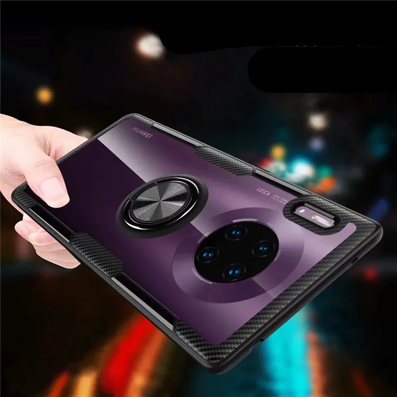 

For Huawei Mate 30 Pro Case Transparent Clear Glass Soft Silicone Bumper Case for Huawei Mate30 Pro Car Magnetic Ring Cover Capa