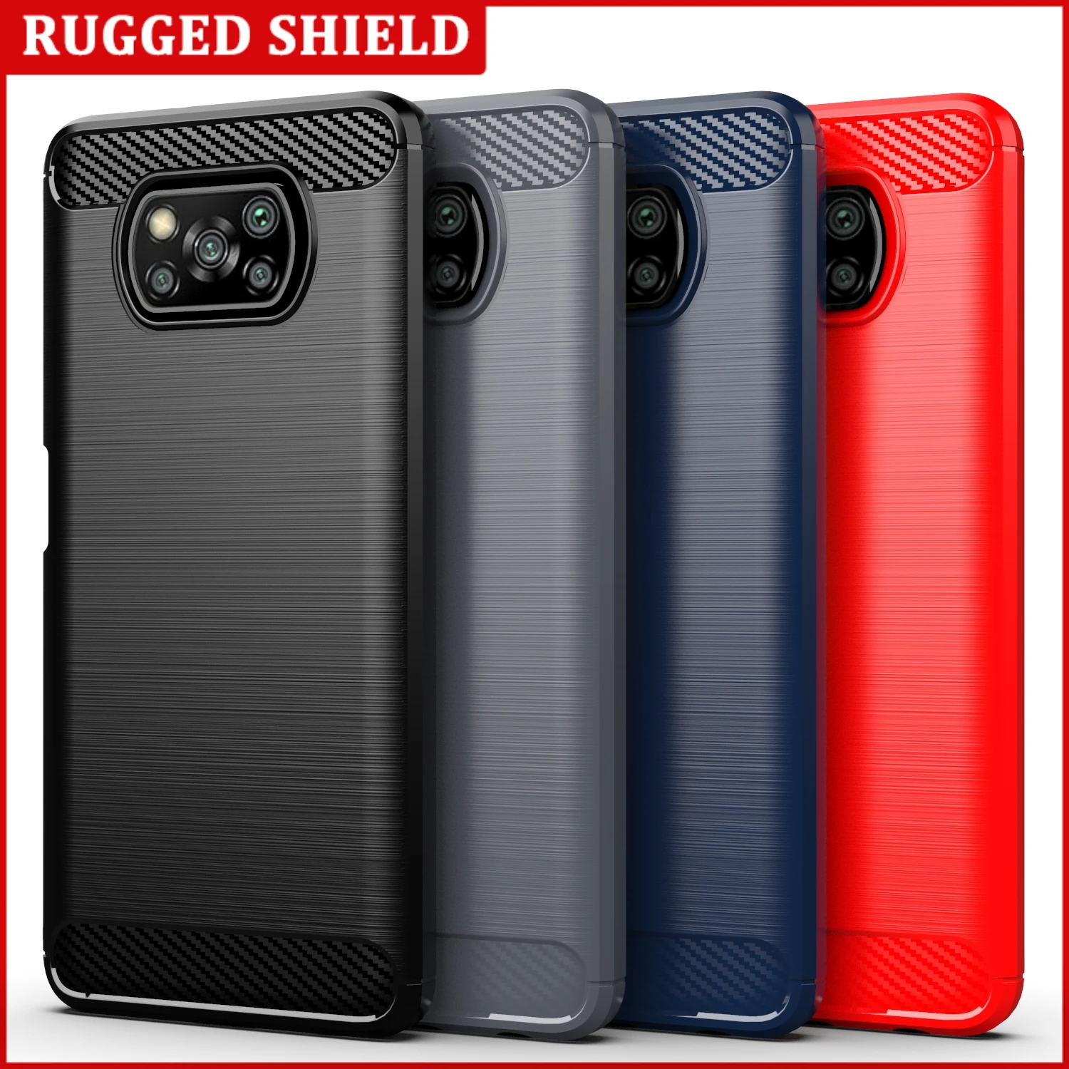 

Brushed Texture For Xiaomi POCO X3 NFC Cases Soft Silicone TPU Case Carbon Fiber Armor Phone Case Cover Frame Shockproof Coque