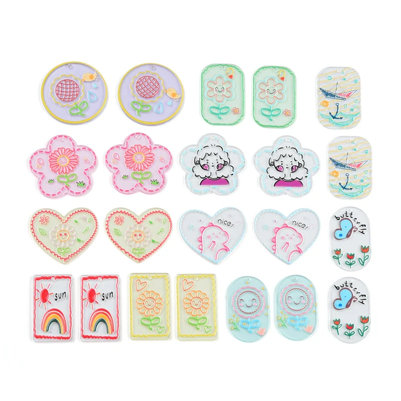 

50PCS Transparent Color Sun Flower Beauty Avatar Earrings Making Connectors DIY Pendant Jewelry Findings Components Charms