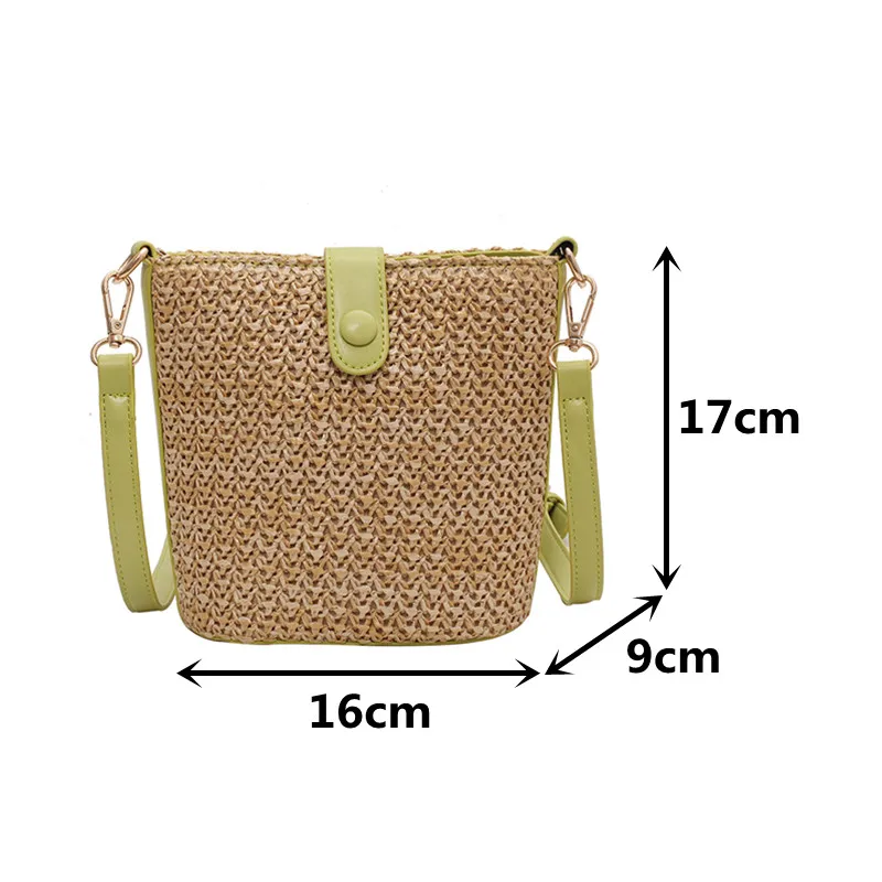 

Summer Women Shoulder Bucket Bag Small PU Leather Patchwork Messenger Handbags And Purses Female Beach Straw Weave Crossbody Bag