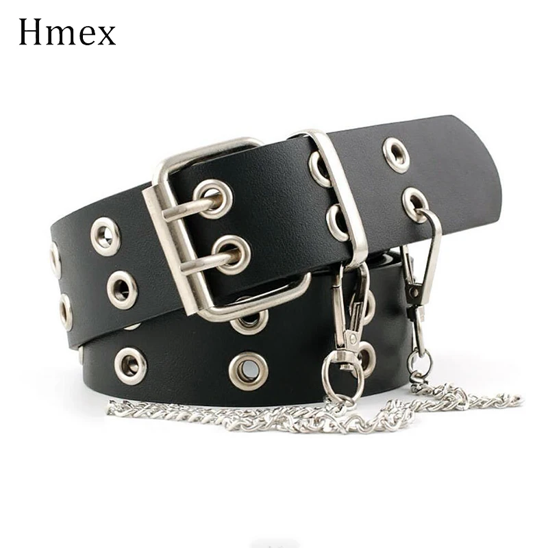 Мужской и женский ремень с двойными отверстиями модный декоративный в стиле панк