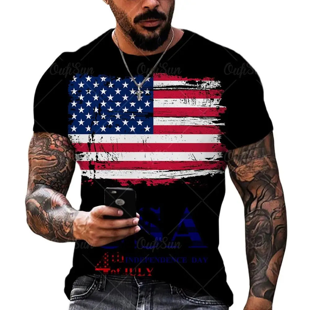 

America Faddish 3D-print National Flag Extra-large T-shirt 2021 Comfort Breathable Round Round Collar Men’s T-shirt Tops
