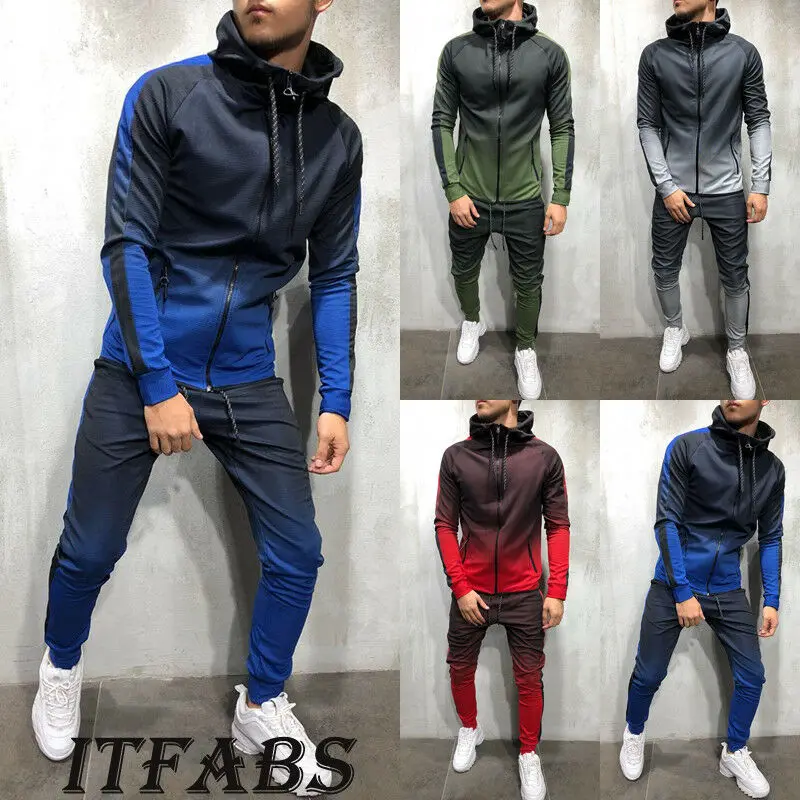 Fashion Men Gradient Tracksuits Sets Sportswear Spring Fall Outfits Hooded Sweatshirts Slim Fit Joggers Gym Pants | Мужская одежда
