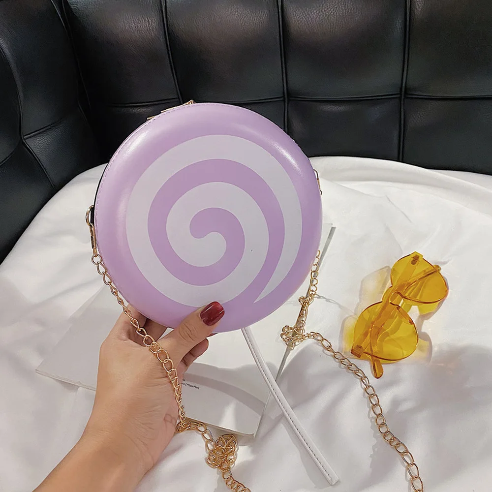 

Забавная дизайнерская круглая сумка Lollipop, женская сумка через плечо, новая модная сумка через плечо из искусственной кожи на цепочке, Милая ...