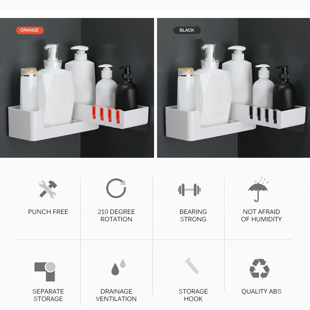 Вращающаяся полка-органайзер для ванной комнаты с 4 крючками настенное крепление