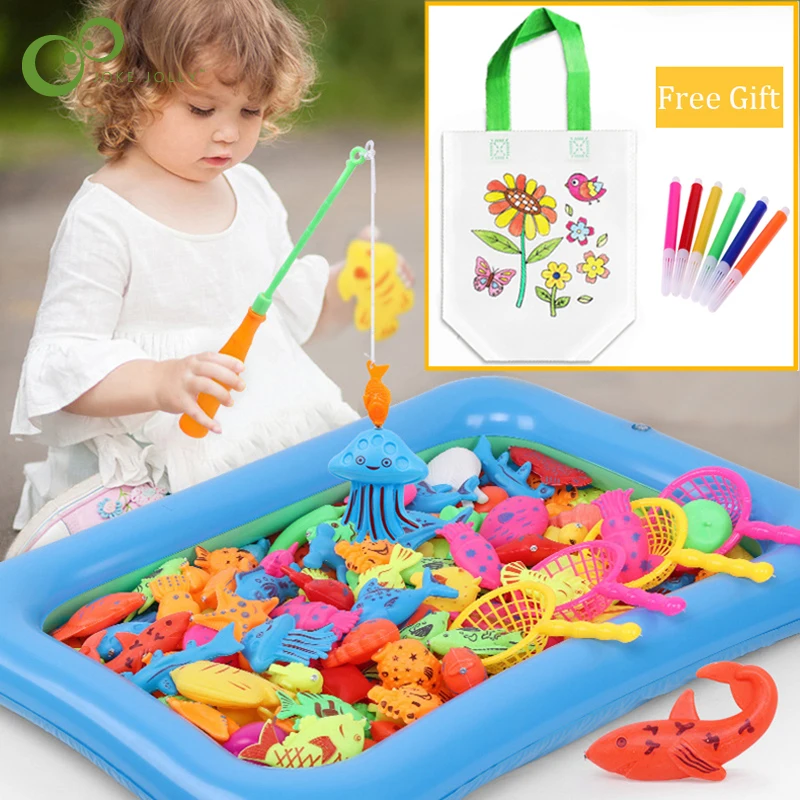 

Children's Magnetic Fishing Parent-child interactive Toys Game Kids 2 Rod 10 3D Fish 1 Pool Water Baby Bath Toys Outdoor Toy ZXH