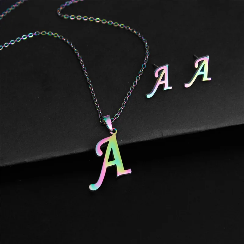 

2021 Bright Stainless Steel Personalize A-Z Alphabet Necklace Colorful Tiny Initial Letter Female Necklace Everyday Jewelry Gift