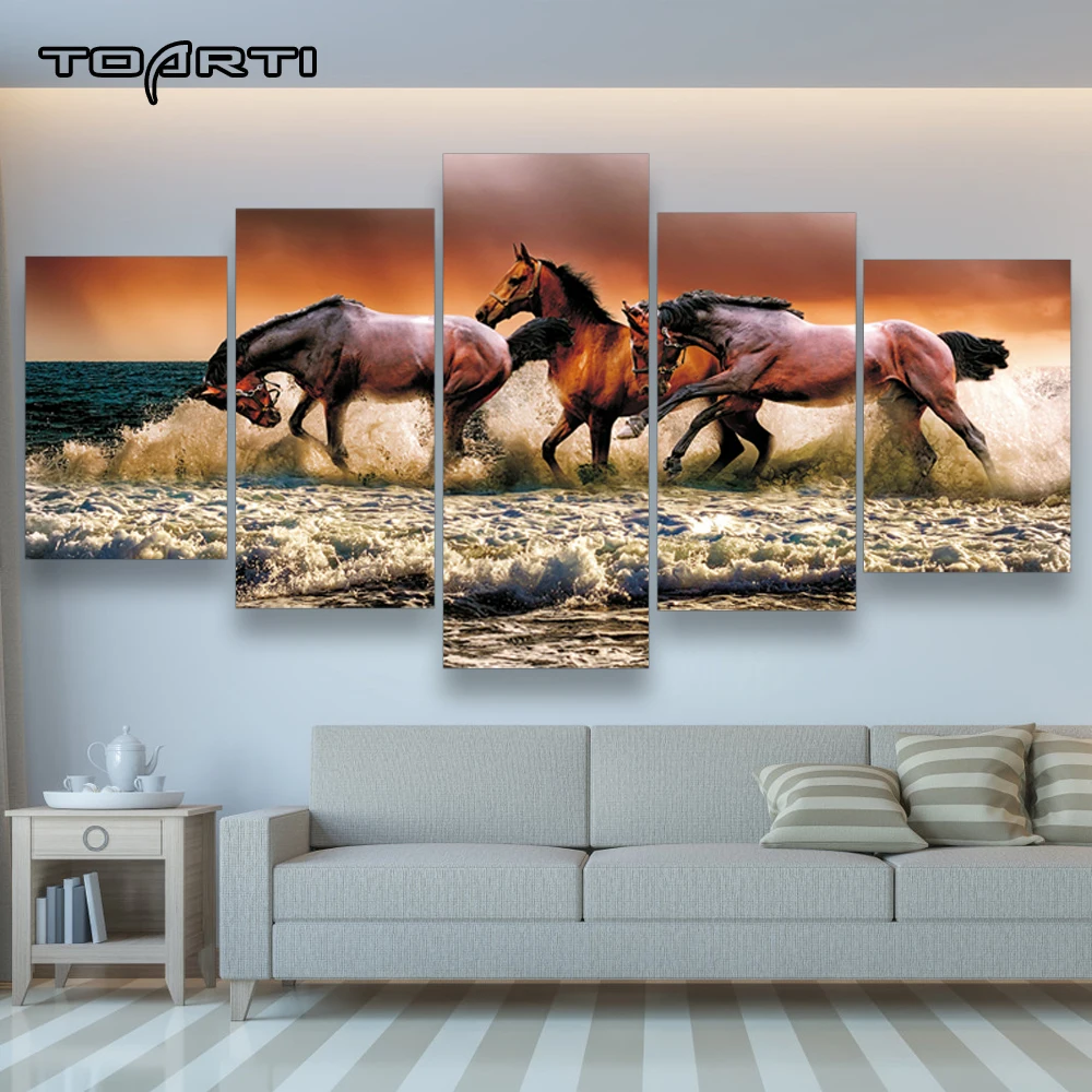 Животные холст стены искусства модульная лошадь фотографии домашний Декор 5 шт.