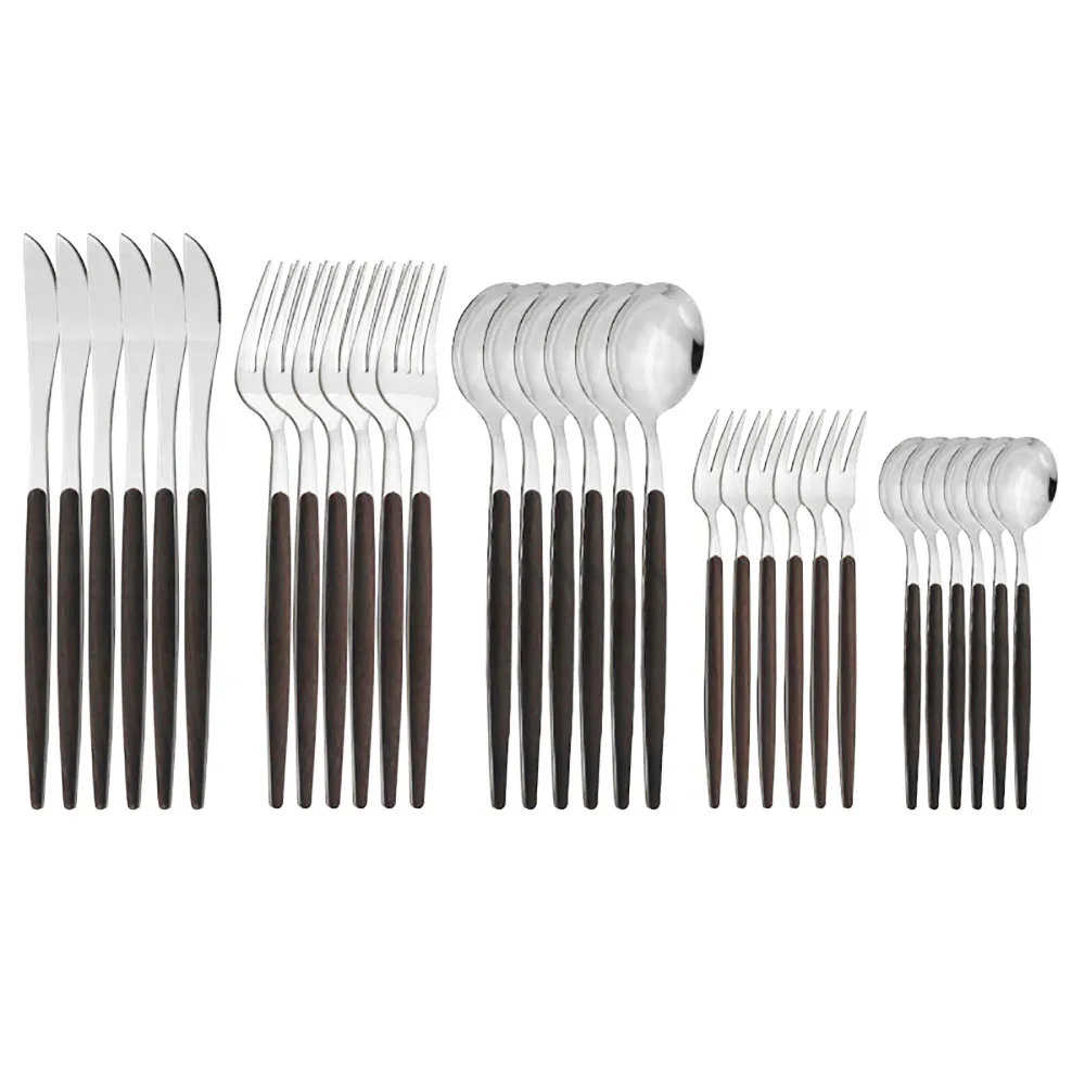 Темно-коричневый глянцевый золотистый столовый набор столовых приборов из