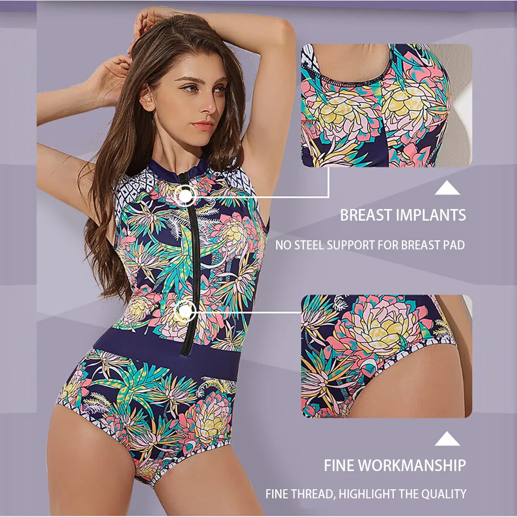 Женский слитный купальник с длинным рукавом черный купальный костюм принтом на