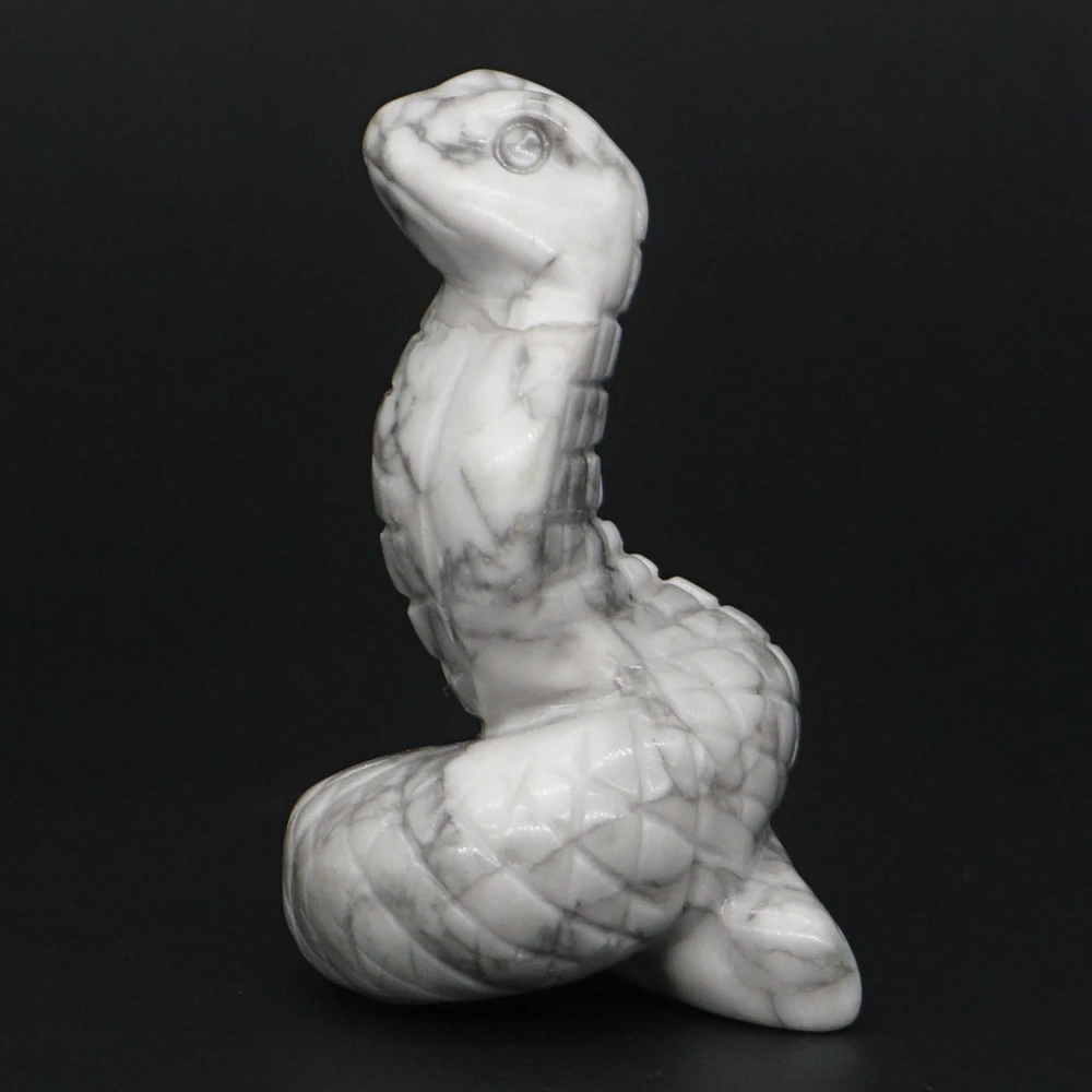 

2" Snake Statue Natural White Howlite Turquoise Crystal Carved Reiki Healing Quartz Stone Figurine Crafts Home Room Decoration