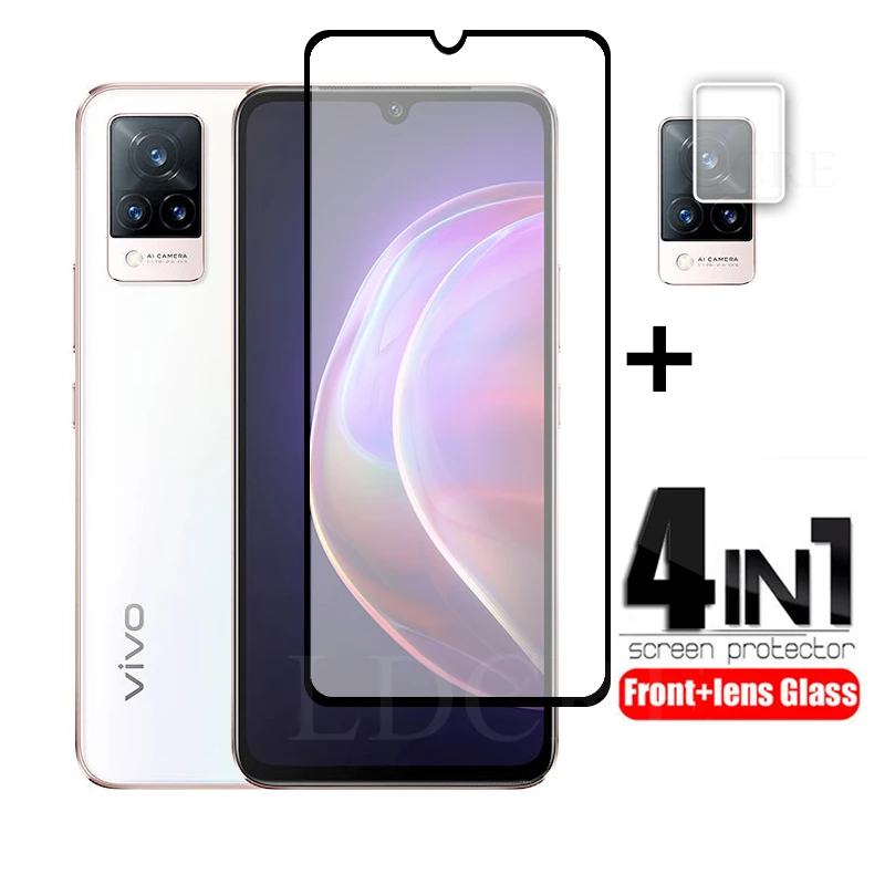 

2Pcs For Vivo V21 Glass Full Cover Glass Screen Len Glass for Vivo V21 5G Screen Protector Camera Film For V21e V21 5G Lens