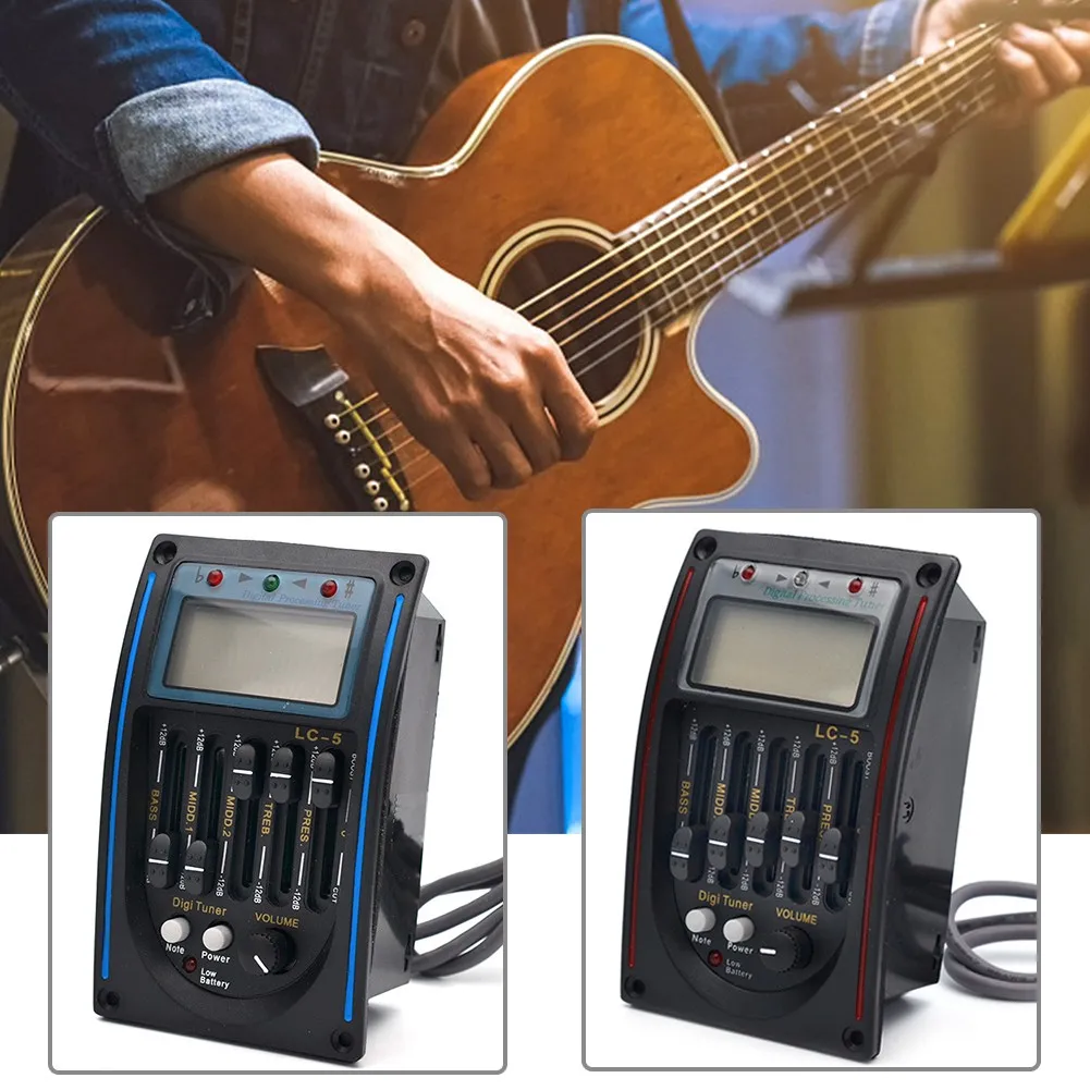 

LC-5 5-Band Acoustic Guitar Preamp EQ LCD Tuner Piezo Pickup Equalizer Piezo Pickup Line Volume Bass Middle Treble Pres Control