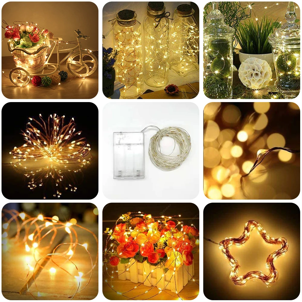

1 м-20 м светодиодная сказочная медная проволочная лампа Рождественское украшение свадебное праздничное уличное освещение кольцо