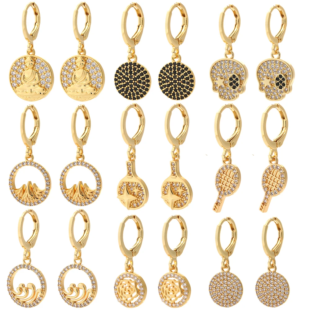 

Geometric Dangle Earrings for Women Gold Cute Pendant Earring Female Copper Pave Zircon CZ Trendy Korean Fashion 2021 Earring