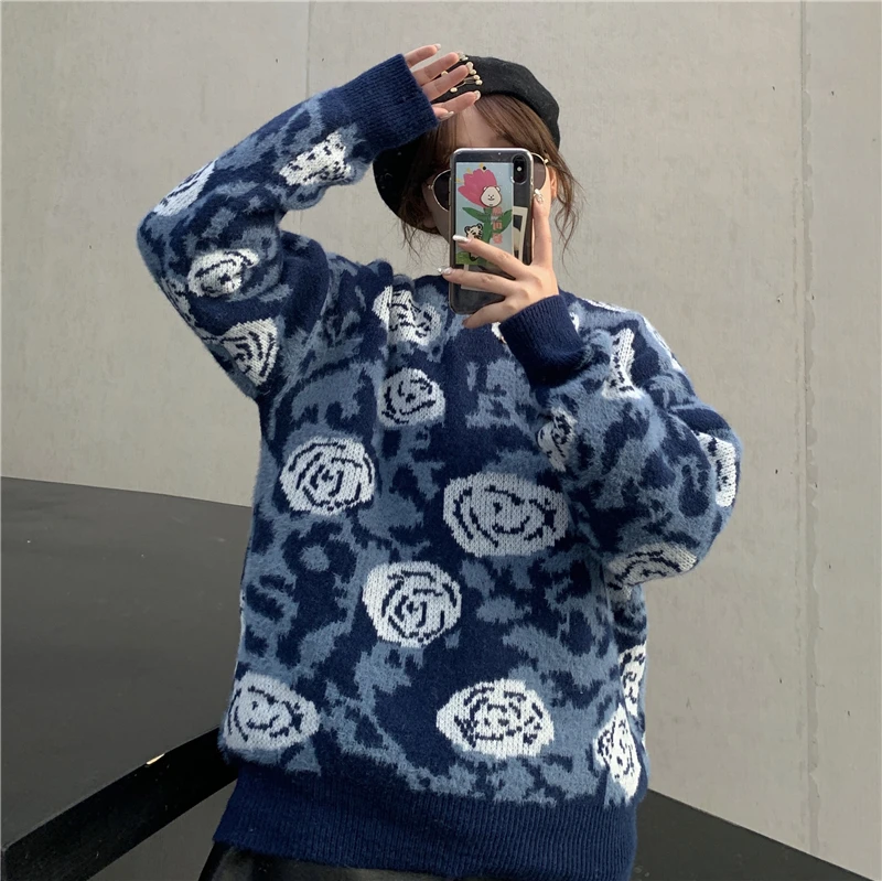 

Hipster Knitted O-neck Loose Vintage Style Sweaters for Women Pullovers Oversize Fashion Brand Autumn Winter Ulzzang Female