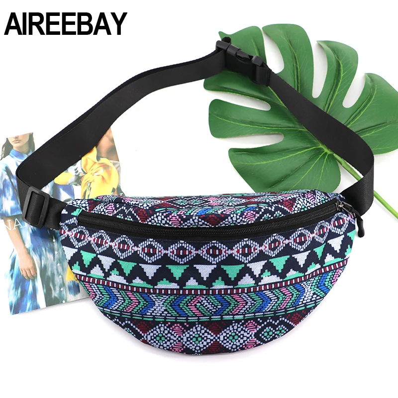 

AIREEBAY 2020 NEW Summer Women Fanny Pack Bohemian Style Waist Packs Ladies Big Belt Bag Vintage Printed Travel Phone Pouch