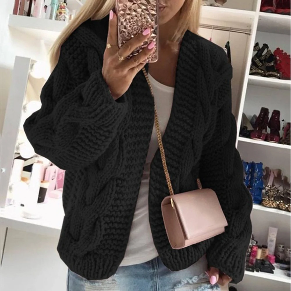 

MONERFFI Knit Sweater Women Autumn 2020 Female Casual Long Sleeve Solid Cardigan Knitted Sweaters Coat Femme Winter Warm Clothes
