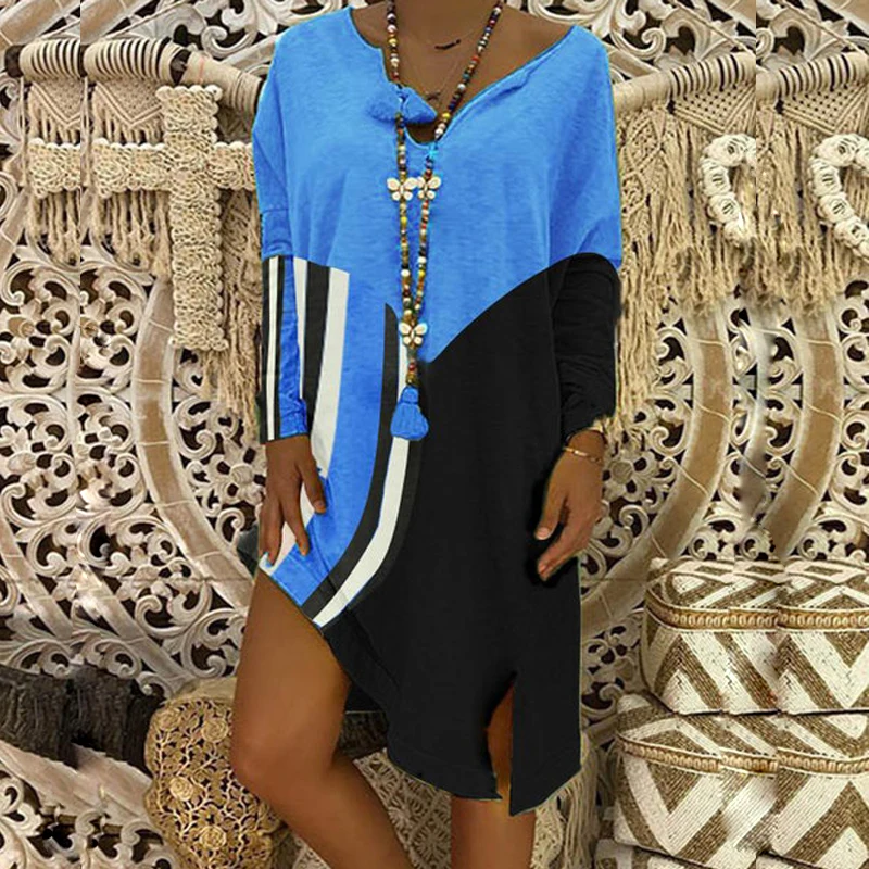 Осенние платья 2019 модное Повседневное платье в полоску с длинными рукавами