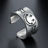 new fashion silvery smile face lightning pattern flat rings for men women opening adjustable party ring anniversary high quality