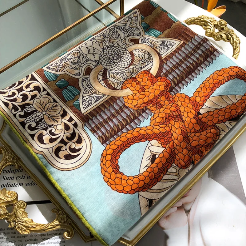 

YmhArmor Warrior Elegant Fashionable Temperament Silk Wool Large Kerchief Silk Scarf Office Shawl for Women Light Luxury Premium