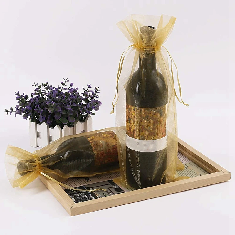 Упаковочный мешок из органзы для вина Подарочная прозрачная сетчатая бутылка