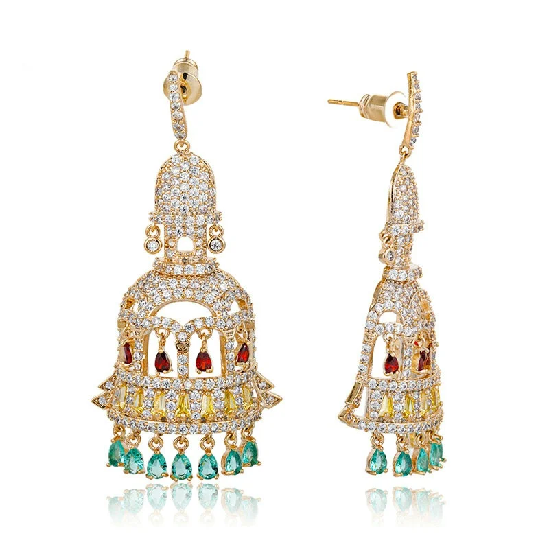 

Blucome Unique Fashion Eaquisite Workmanship Earrings Colorful Zircon Copper Dangle Earrings for Girls Women Accessories Jewelry