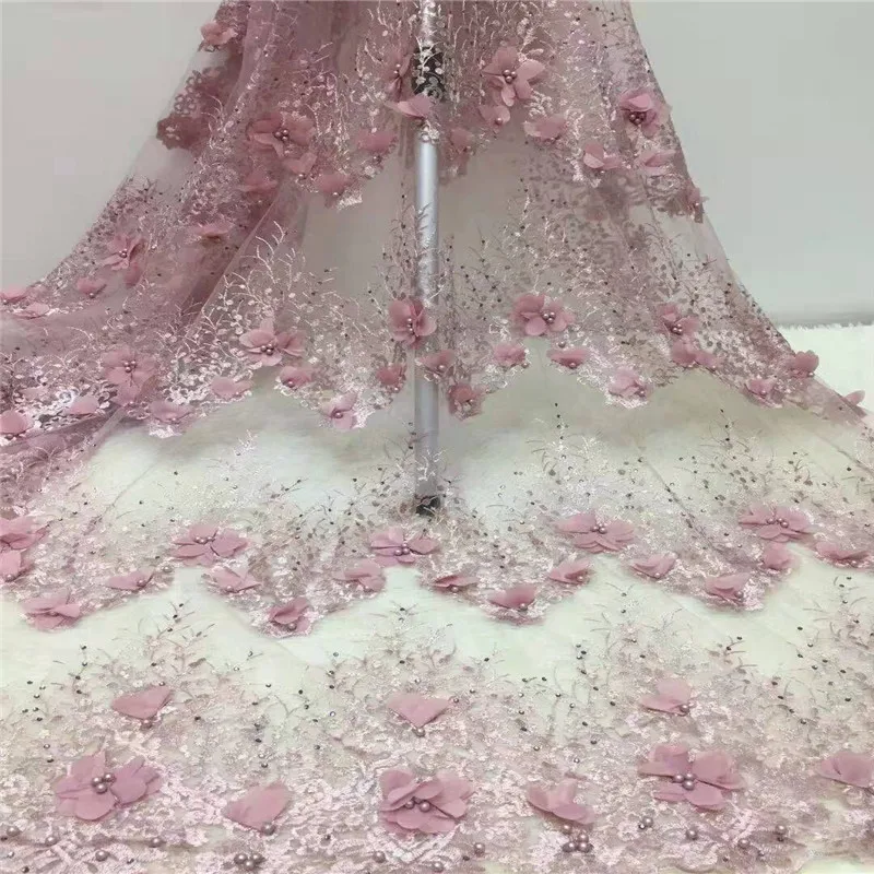 Персик 2019 Африканский расшитый бисером кружевной тюль ткань высокого качества