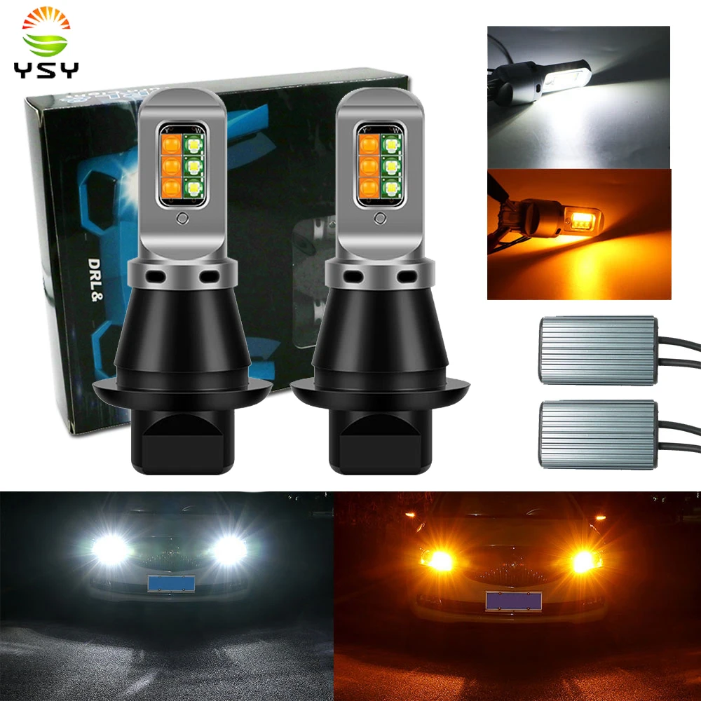 

2pcs DRL Running Turn Signals 3535 12SMD P21W PY21W BAU15S P27W W21W 7440 LED Canbus Dual Color White Amber Auto Bulbs No Error