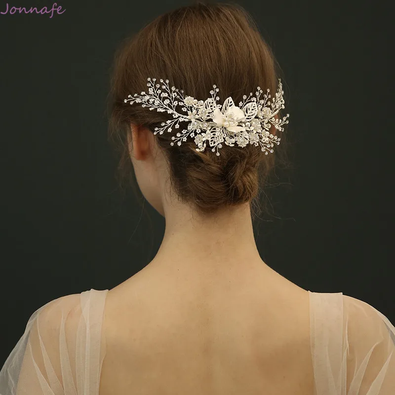 Женский обруч для волос с маленьким жемчугом серебристая Расческа невесты