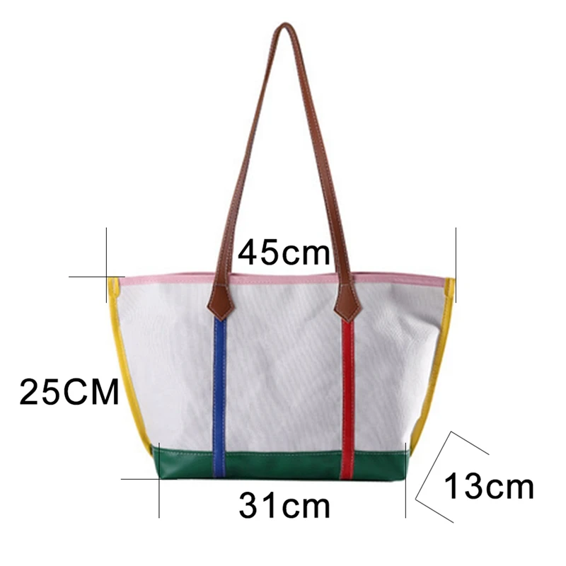 

Canvas Large Capacity Bag Summer 2021 New Fashion Shoulder Bag with Colored Shoulder Straps Commuter Tote Bag