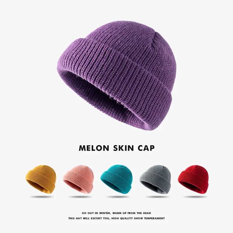 

Knitted Hats for Women Skullcap Men Beanie Hat Winter Retro Brimless Baggy Melon Cap Cuff Docker Fisherman Beanies Hats For Men